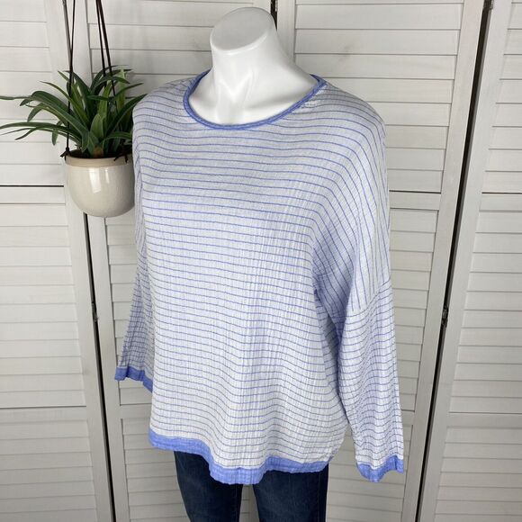 Comfy USA Blue White Striped Boxy Fit Blouse Top‎ Striped Double Cotton Gauze XL - Picture 1 of 4